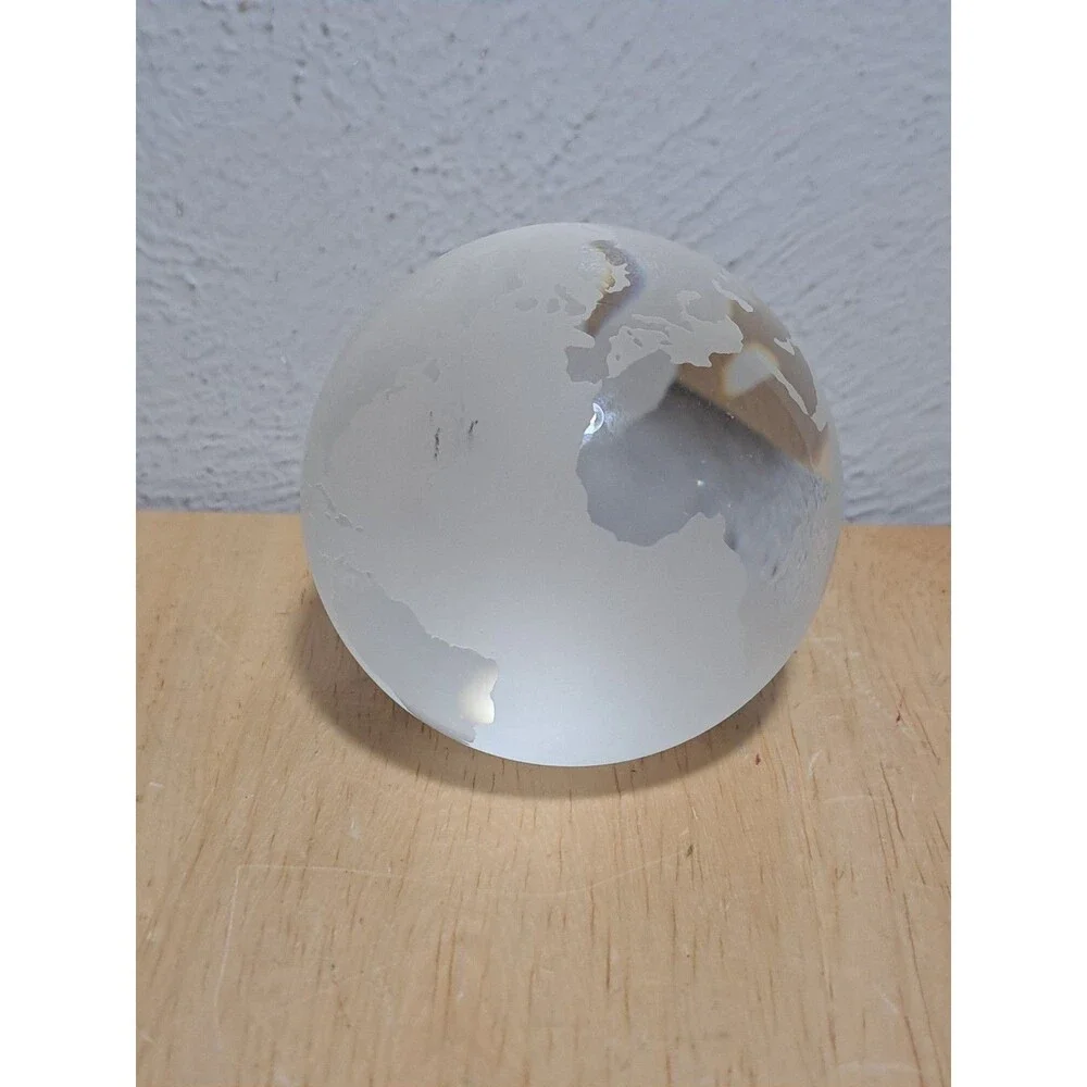 Tiffany & Co. Globe Etched Glass Crystal Paperweight Made in Austria